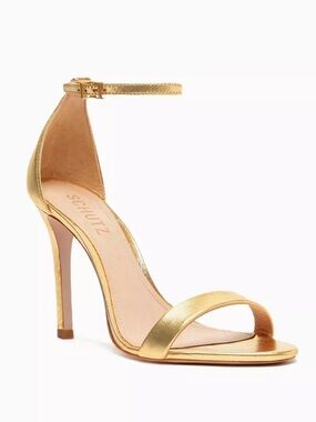 SCHUTZ Gold Metallic Ankle-Strap Heels